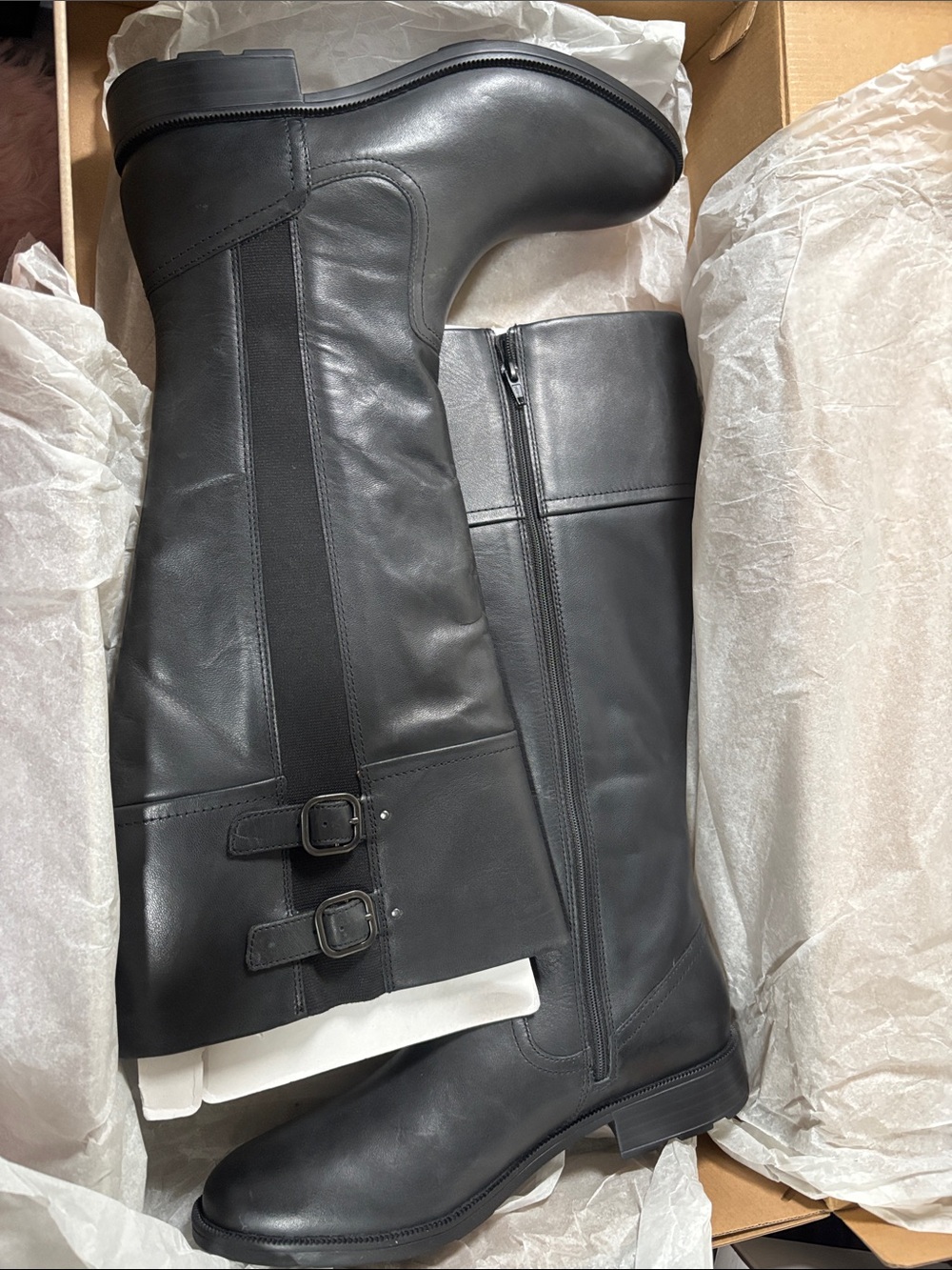 Clarks Black Leather  Riding Boots with Buckle Straps